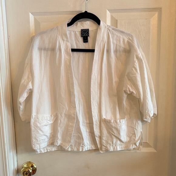 CLARA SUNWOO Jackets & Blazers - CLARA SUNWOO women’s small linen cotton blend white open front jacket